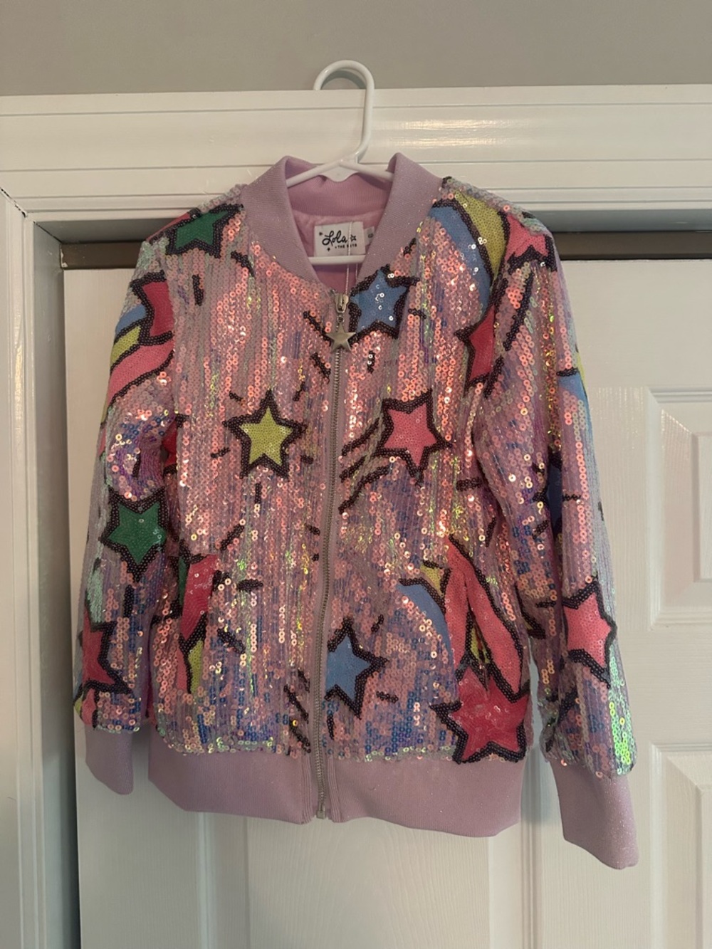 NEW Lola and the Boys Shooting Stars Sequin Bomber Jacket- size 6